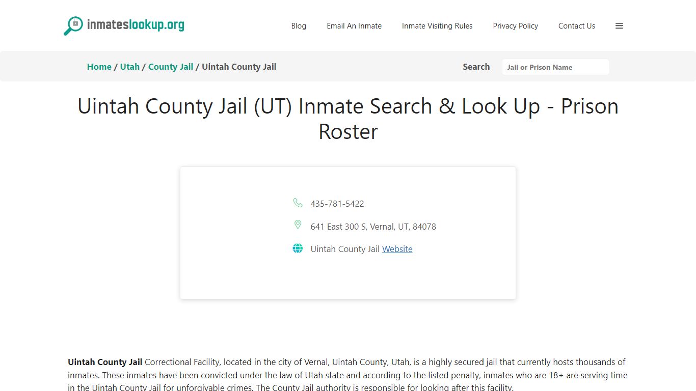 Uintah County Jail (UT) Inmate Search & Look Up - Prison Roster